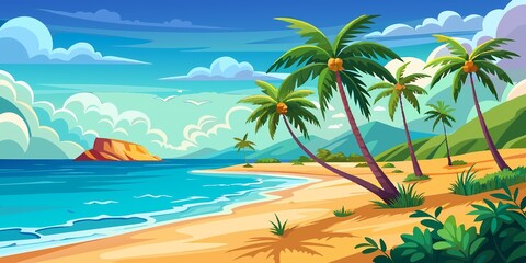 Fototapeta premium Tropical Beach with Palm Trees for Poster or Wallpaper Design