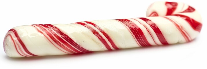 Fototapeta premium A closeup image of a traditional candy cane with red and white stripes isolated on a white background