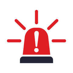 Red Emergency siren icon with exclamation point symbol in flat style. Business concept for web, marketing,banner, mobile app and graphic design elements. Police alarm,Medical alert vector illustration