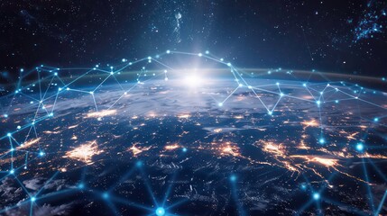Fototapeta premium global world network and telecomunication on network of iot, blockchain with data exchanges over the world Concept of communication network technology Elements of this image furnished