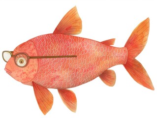 Fototapeta premium The fish with sunglasses is drawn in a watercolor style. Illustration for cover, card, postcard, interior design, decor or print.