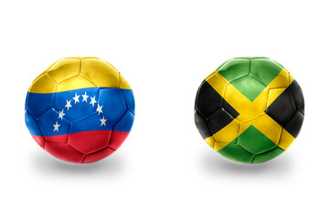 Obraz premium football balls with national flags of venezuela and jamaica ,soccer teams. on the white background.