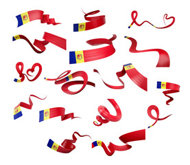 Set Of Different Style Of Andorra Wavy Abstract Ribbon Flags On White Background 3d Illustration