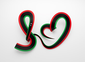 3d Flag Of Libya Heart Shape Shiny Wavy Awareness Ribbon Flag On White Background 3d Illustration