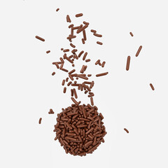 Chocolate Sprinkles Or Meises Falling From Top On Brigadeiro Brazilian Dessert Ball 3D Illustration