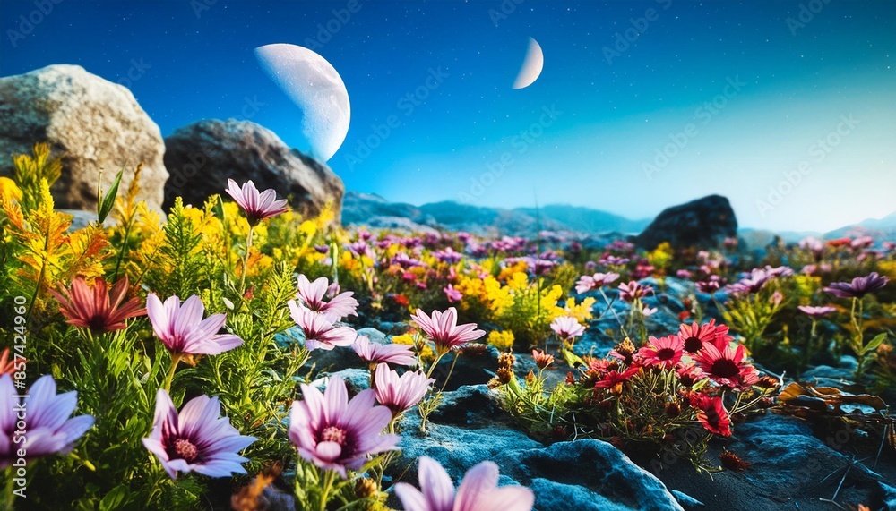 Wall mural lunar wonders enchanting lunar landscape teeming with alien flora and fauna