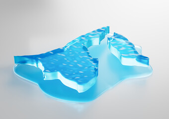 Water Ice Map of Brunei global warming melting glacier in deep blue water 3d illustration