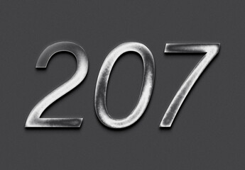 Chrome metal 3D number design of 207 on grey background.