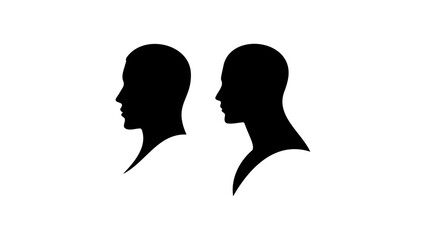 two silhouettes of a person, black simple shape of male head in vector