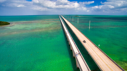 Little Duck Key, Florida Key. Aerial view of bridge connecting the islands