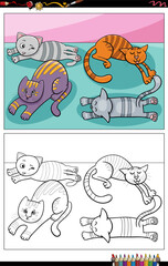 cartoon sleepy cats and kittens group coloring page
