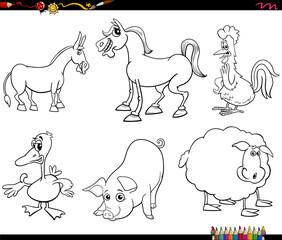 cartoon farm animals characters set coloring page
