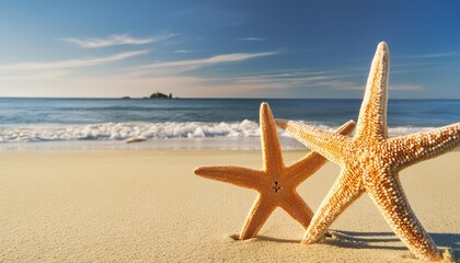 two starfish on summer beach