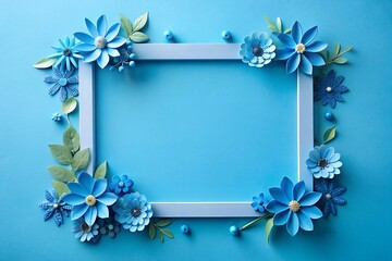 Obraz premium A frame made of blue flowers on a blue background