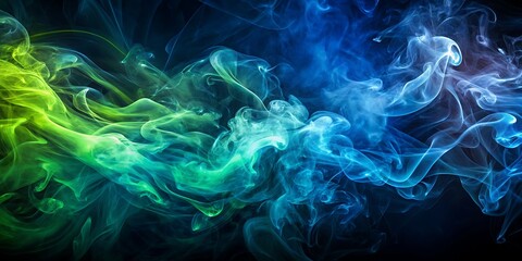 dark blue and lime complex abstract background with smoke and lines background. AI GENERATED