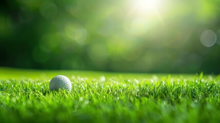 Golf ball on grass in fairway green background, Banner for advertising with copy space, Sport and athletic concept, copy space