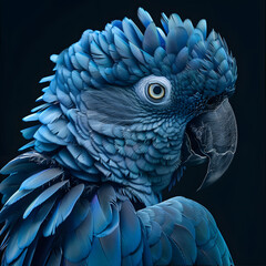 Fototapeta premium Image of a blue macaw with a black background