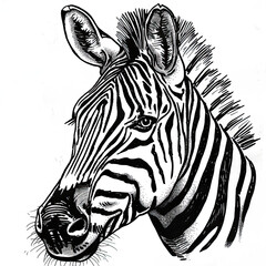 Black and White Illustration of a Zebra's Head