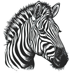 Black and White Illustration of a Zebra's Head