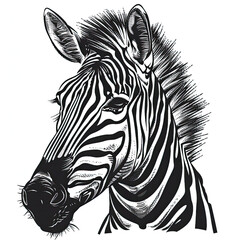Black and White Illustration of a Zebra's Head