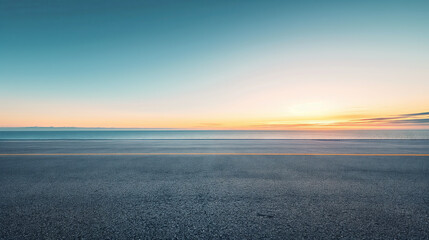 Empty asphalt floor and sea background 