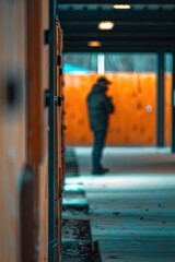 Fototapeta premium A blurred image of someone walking down a corridor
