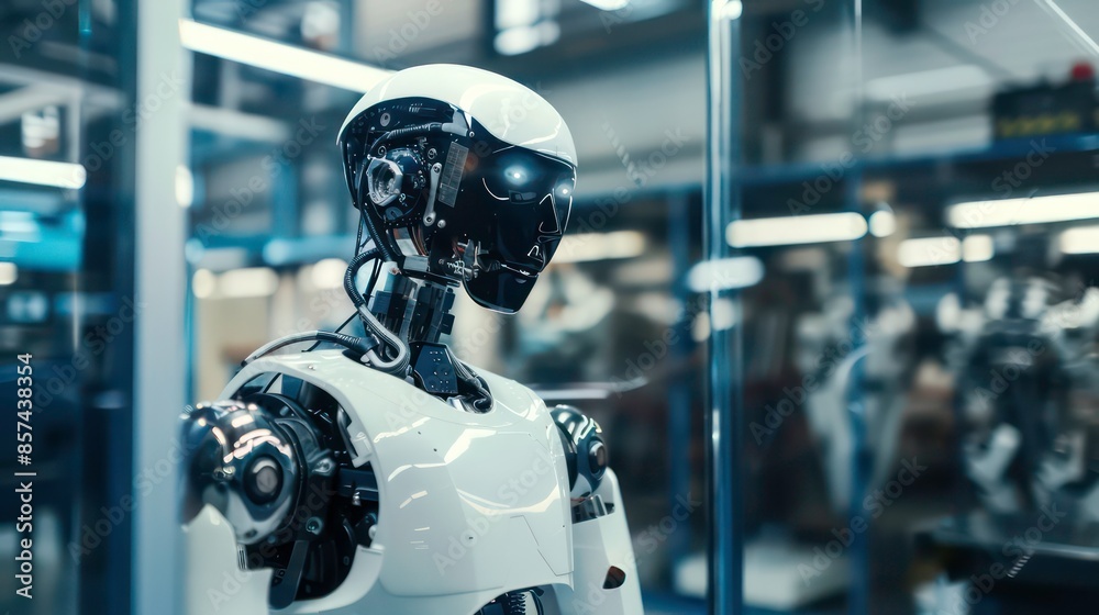 Poster humanoid robot check and control automatic arms machine with augmented reality in real time by intel