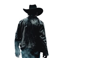 Naklejka premium A man wearing a cowboy hat and leather jacket, suitable for use in western-themed or fashion-focused projects