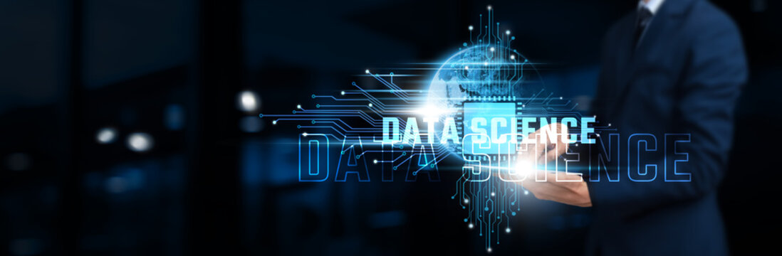 Data Science: Businessman Using Tablet on Network Structure, Harnessing Advanced Technology and Analytical Insights on Global Business Network. Technology Concept