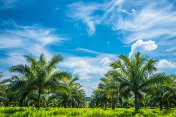 Obraz premium Thai palm oil farm under clear blue sky