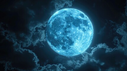 A serene image of the moon shining brightly in the night sky amidst fluffy white clouds