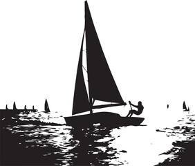 Wind Sailing Sports Silhouette, vector black color silhouette