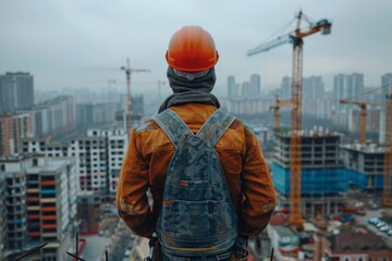 Construction Worker Overlooking Cityscape