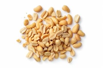 Top view of pile of peanuts isolated on white background
