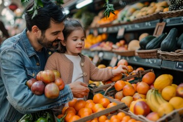 Father and Daughter Buying Fresh Produce at Market