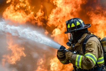 Obraz premium Firefighter Battling Blaze