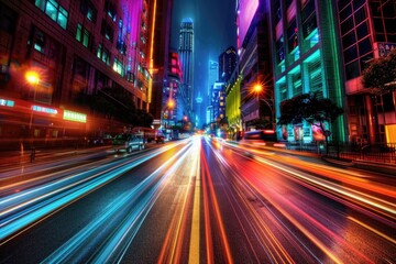 Obraz premium A busy city street at night with many cars and vehicles, great for use in urban or transportation-themed contexts