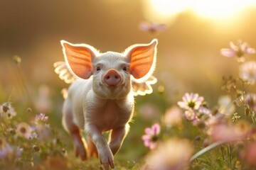 Piglet in Sunlit Meadow