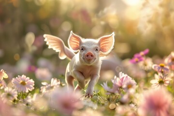 Flying Pig in Flower Field