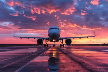 Airplane at Sunset on Runway