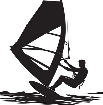 Windsurfing Sailing Kitesurfing, surfing, sport, silhouette. vector black color silhouette
