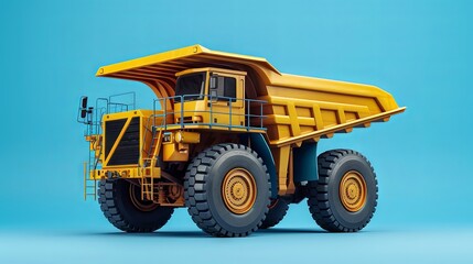 Obraz premium abstract dumper truck on a blue background, with low perspective. Represents mining machinery, industrial equipment, heavy-duty vehicles for mining operations such as open-pit extraction of anthracite