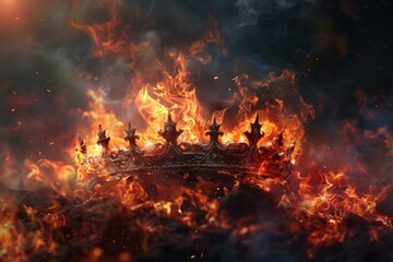 A burning crown sits atop a pile of flames