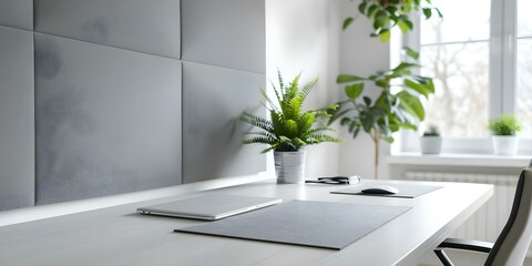 Home office soundproofing panels enhance focus by reducing distractions in workspaces. Concept Soundproofing Panels, Home Office Improvement, Noise Reduction, Workspace Enhancements