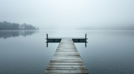 Naklejka premium Peaceful Lake Pier Scene for Relaxation and Serenity Generative AI