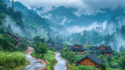 Misty Mountain Village in China