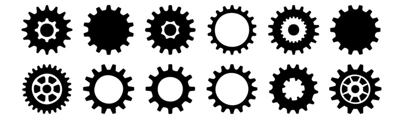 Gear silhouettes set, pack of vector silhouette design, isolated background