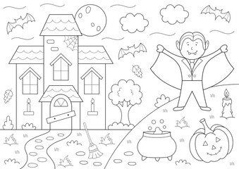 halloween themed a4 colouring page for kids.