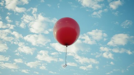A person is holding a red balloon in the air, offering a sense of freedom and joy