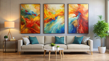a set of canvases, wall poster divided into several paintings, abstract panorama, wall design illustration for living room